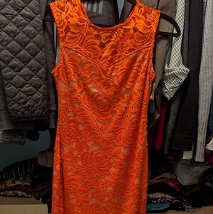 Worthington Orange Lace Midi Dress